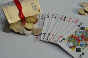 cards and bets on the table